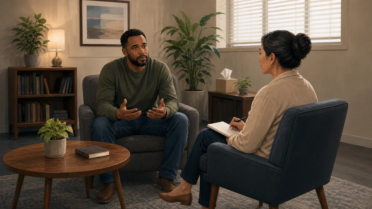 An adult participant and counselor talk during a private San Diego IOP session