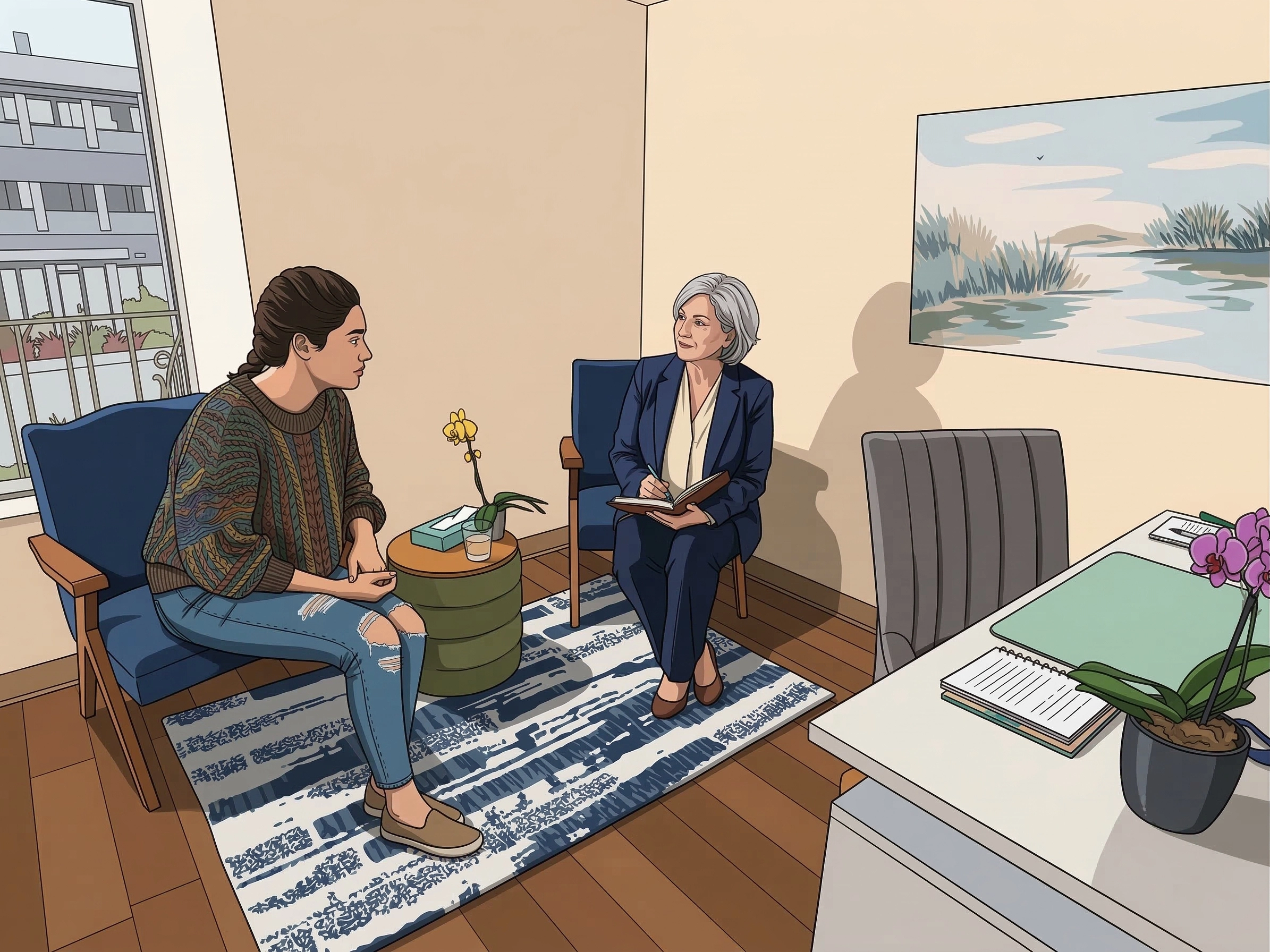 Ocean view through a window frame during a peaceful coastal morning