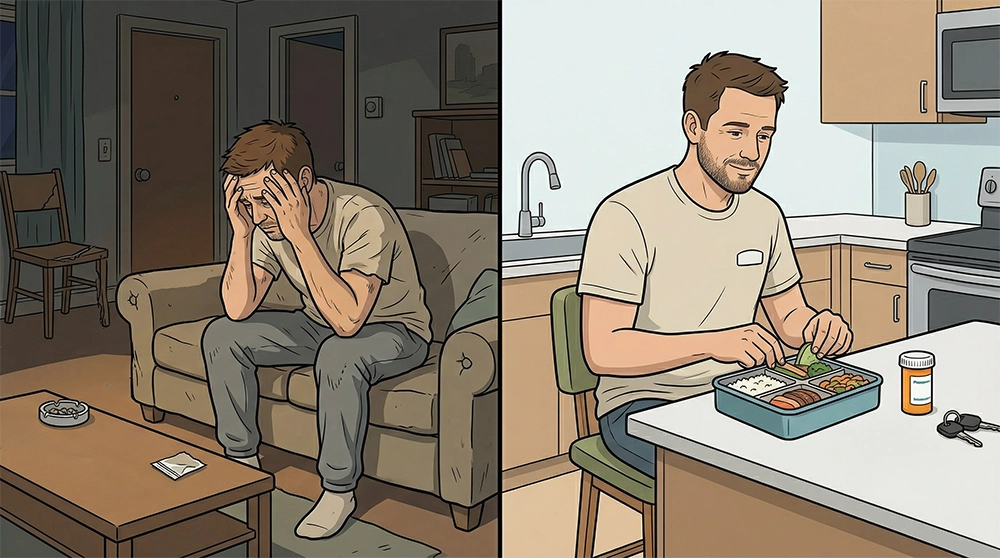 Two chairs facing each other in a bright consultation space representing balanced opioid treatment options