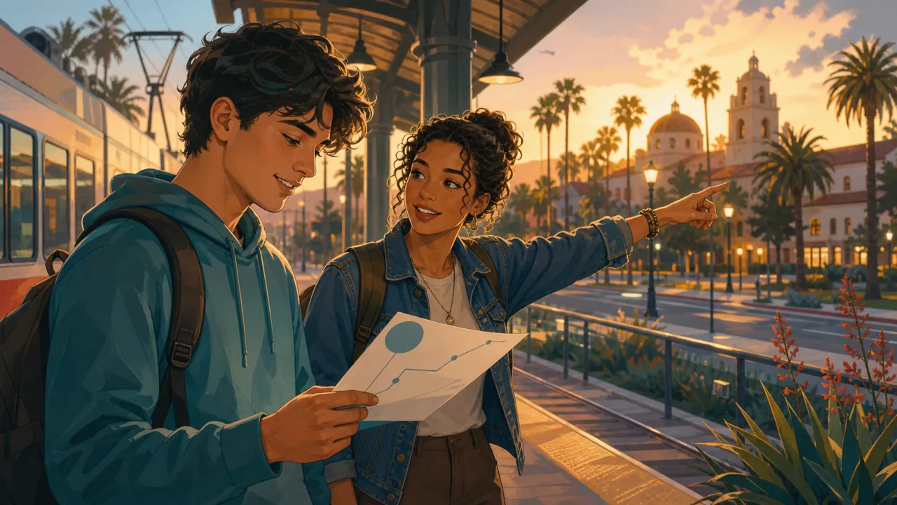 A San Diego college student checking a transit plan before an evening outpatient session