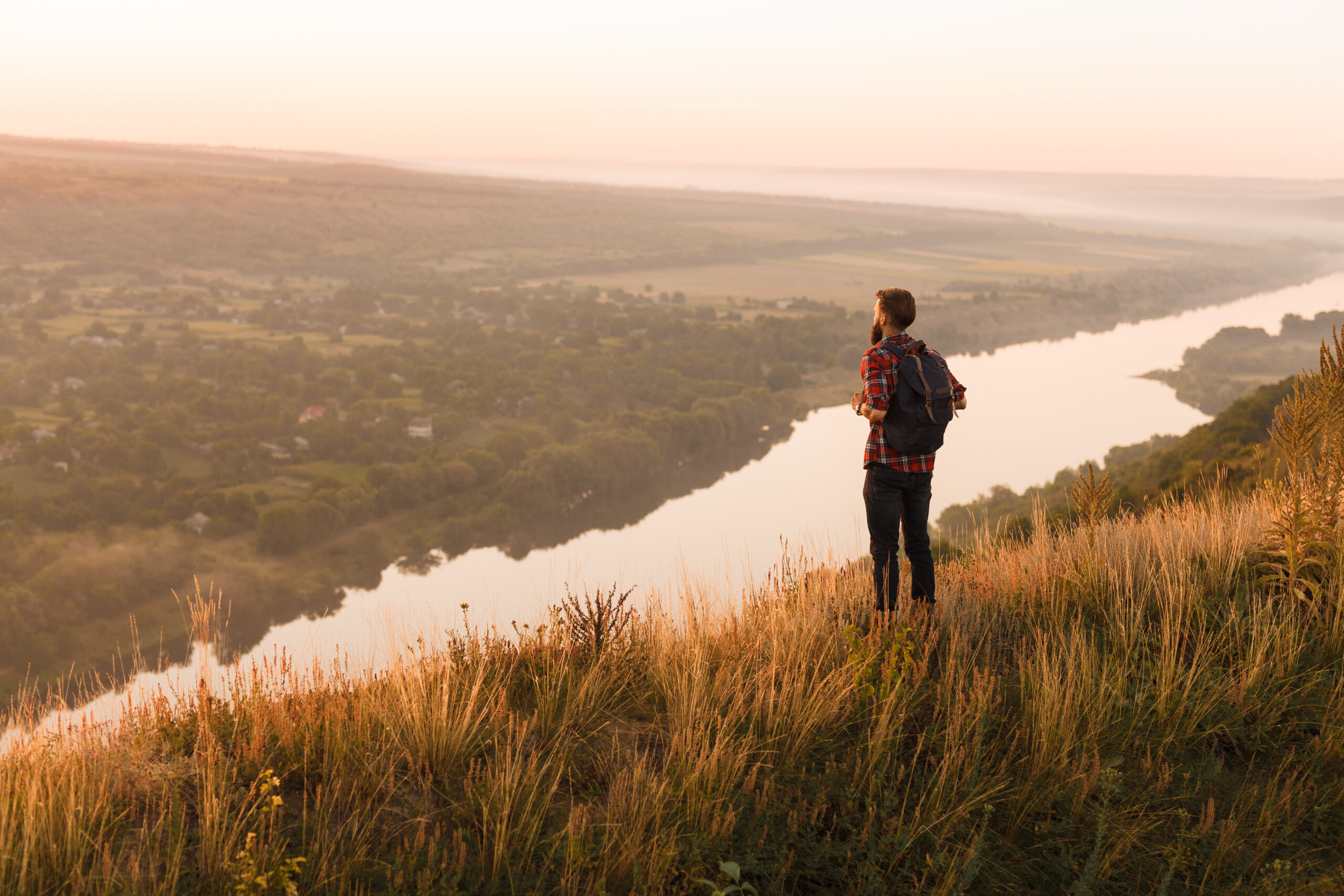 Anonymous traveler admiring view