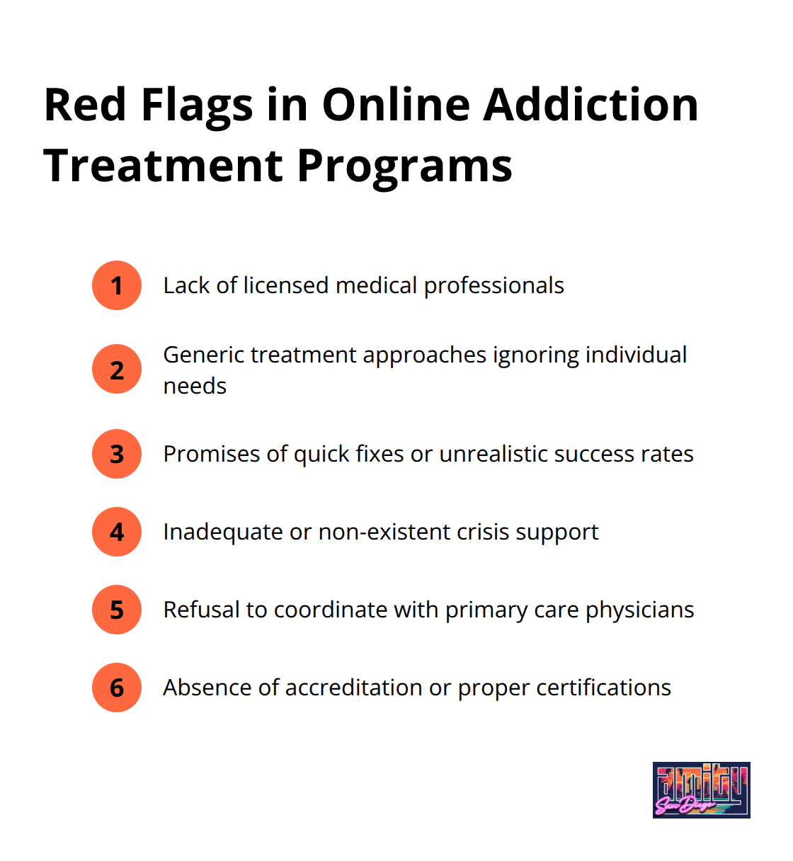 Ordered list of warning signs indicating potential program failure in online addiction treatment - online addiction treatment programs