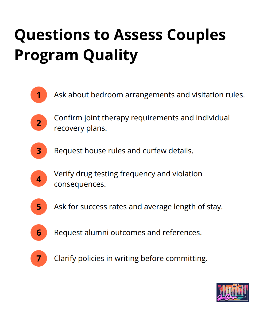 Compact checklist of questions for evaluating couples sober living programs - sober living homes for couples