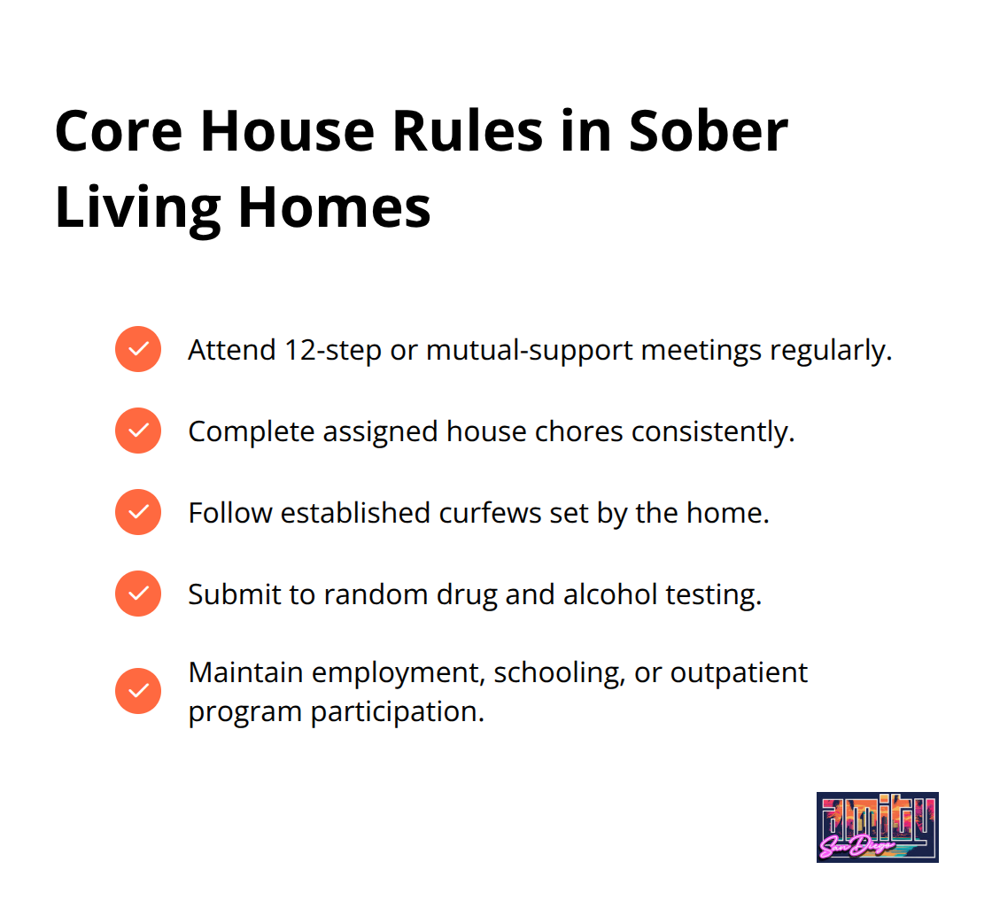 Checklist of common rules and requirements in sober living homes.